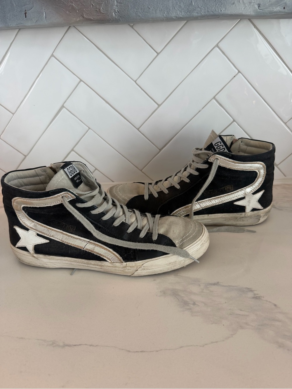 Golden Goose Black & Silver High-Top Sneakers with Star Detail